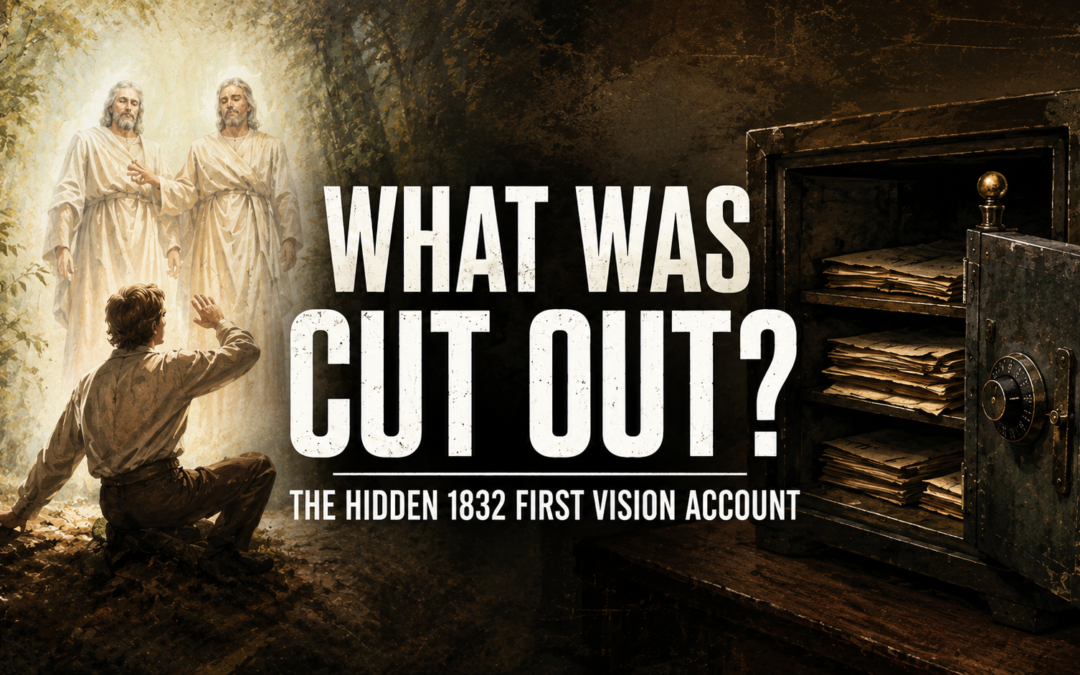 Joseph Smith's 1832 First Vision account illustration depicting the First Vision and a hidden safe containing historical documents.